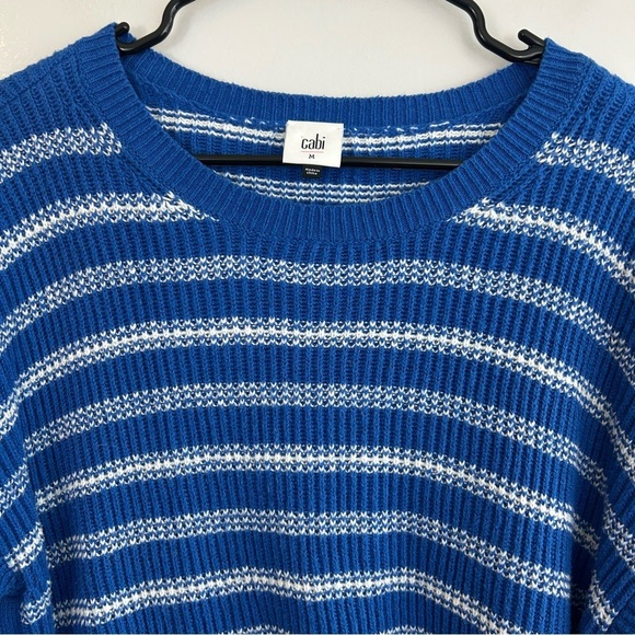 CAbi Blue/White Striped Knit Pullover Sweater w/ Buttons Size Medium #6165 - Picture 3 of 14